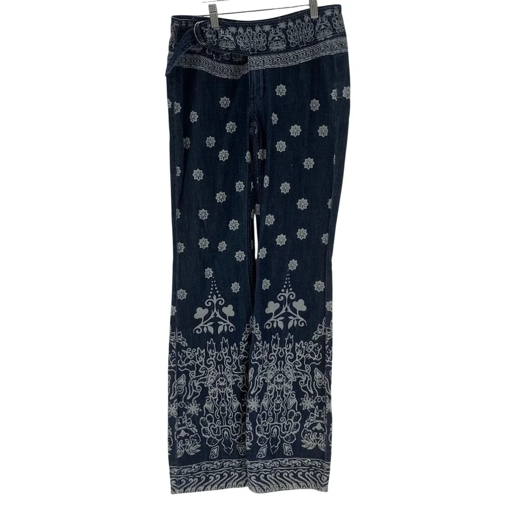 Free People We The Free Janis Printed Flare Jeans Dark Wash Paisley Floral 27